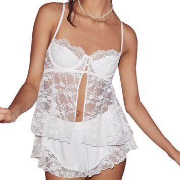 Топ Out From Under Cherie Sheer Lace Babydoll Cami White