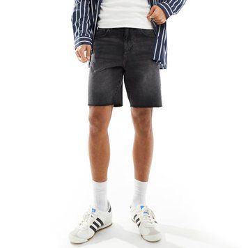 Шорти ADPT wide fit cut off denim shorts washed black