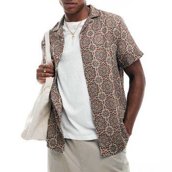 Сорочка Asos Design relaxed camp collar textured shirt geo print