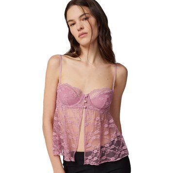 Топ Out From Under Cherie Sheer Lace Babydoll Cami Rose