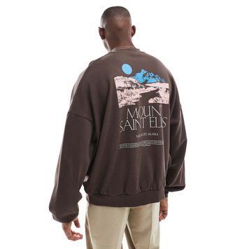 Світшот Asos Design extreme oversized sweatshirt mountain print brown