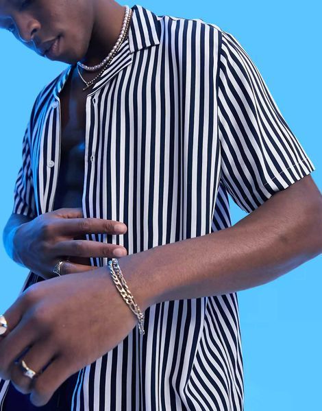 Сорочка Asos Design relaxed revere shirt navy summer stripe
