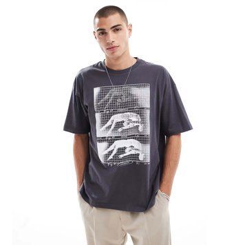 Футболка Asos Design oversized t-shirt front print charcoal