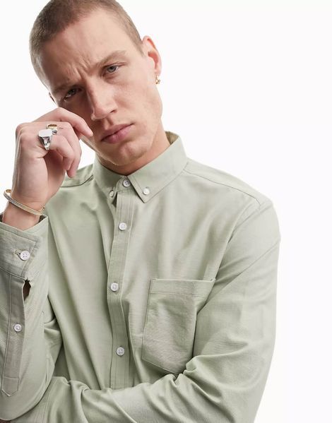 Сорочка Asos Design slim fit oxford shirt sage green