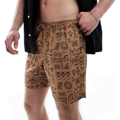 Шорти Asos Design swim shorts mid length brown geo