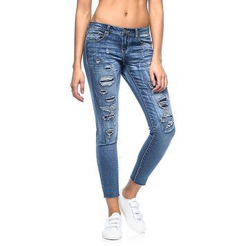 Джинси Almost Famous Lia Med Wash Frayed Ankle Destroyed Skinny Jeans