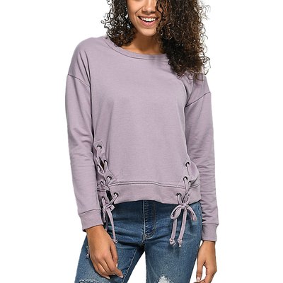 Світшот Almost Famous Lace Up Sea Fog Crew Neck Sweatshirt