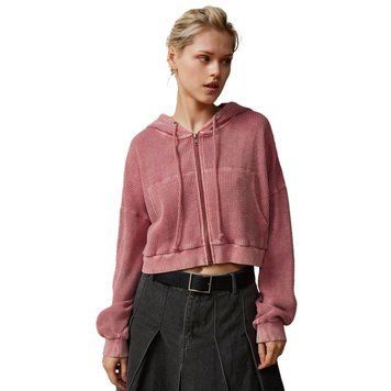 Худі BDG Leah Waffle Knit Zip-Up Hoodie Sweatshirt Bright Red