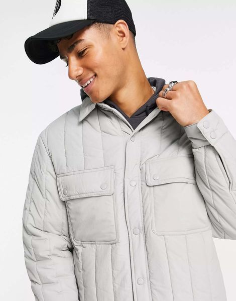 Куртка River Island Studio quilted shirt jacket stone