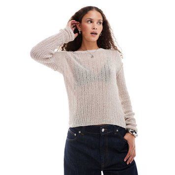 Светр Weekday slim fit lightweight ribbed sweater beige