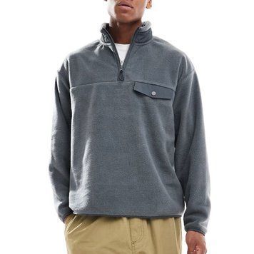 Флісова кофта Asos Design oversized quarter zip fleece sweatshirt chest pocket gray