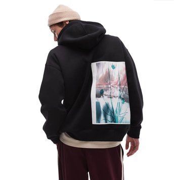 Худі Topman oversized fit hoodie floral patch print black
