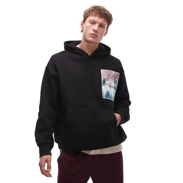 Худі Topman oversized fit hoodie floral patch print black
