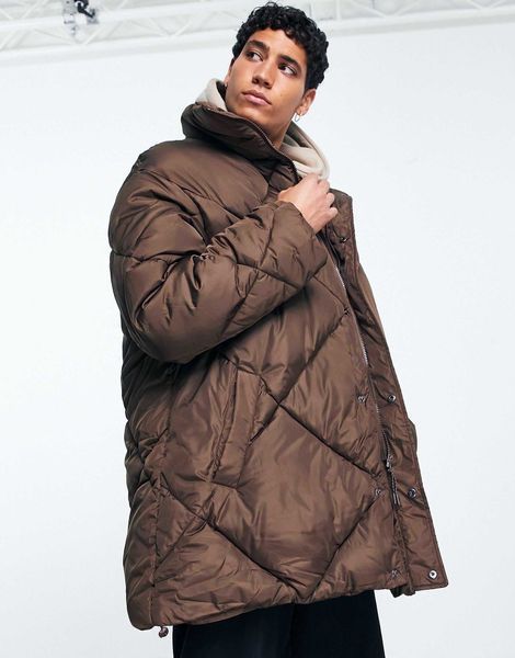 Куртка Asos Design oversized quilted puffer jacket brown