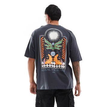 Футболка Asos Design oversized T-shirt celestial back print charcoal