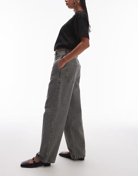 Джинси Topshop straight leg pinstripe pants brown