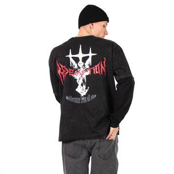Лонгслів Liquor N Poker black double layer oversized redemption motif long sleeve t-shirt