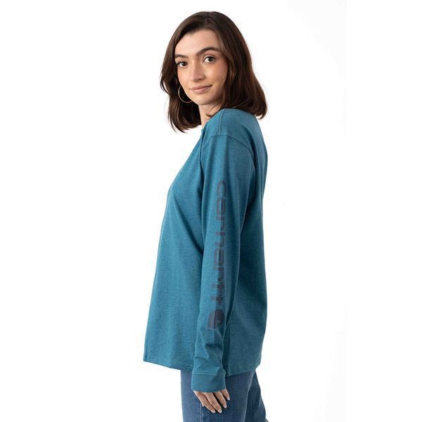 Лонгслів Carhartt WK231 Workwear Sleeve Logo LS Shirt Ocean Blue Heahter