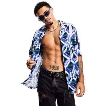 Сорочка Asos Design boxy oversized revere shirt large geo print