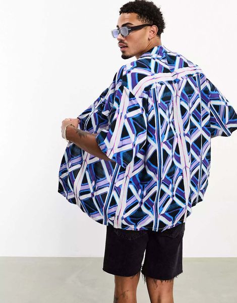 Сорочка Asos Design boxy oversized revere shirt large geo print