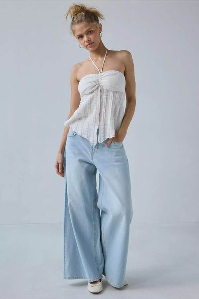 Топ UO Eloise Convertible Tie Split-Front Tube Top White