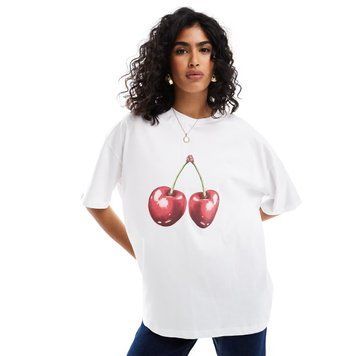 Футболка Asos Design oversized t-shirt cherry graphic white