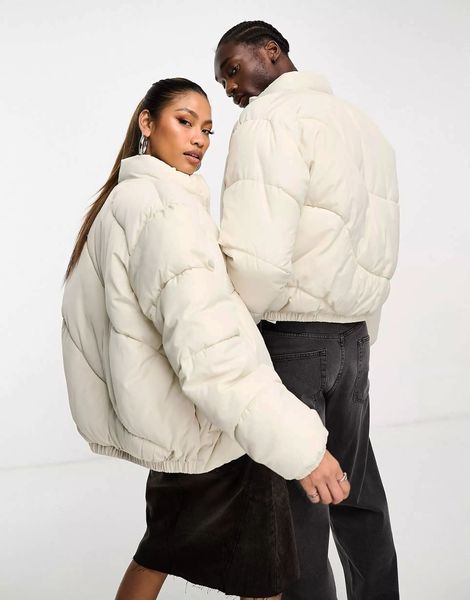 Куртка Reclaimed Vintage unisex puffer bomber jacket off white
