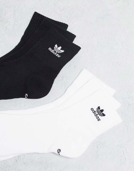 Шкарпетки Adidas Originals Trefoil 6-Pack Quarter socks black and white (Комплект)