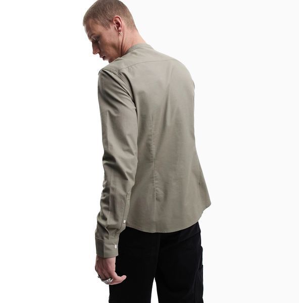 Сорочка Asos Design slim fit oxford shirt with grandad collar washed khaki