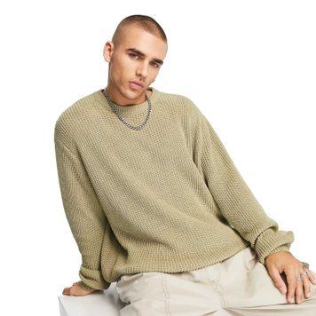 Светр Asos Design knitted oversized fisherman rib sweater washed green