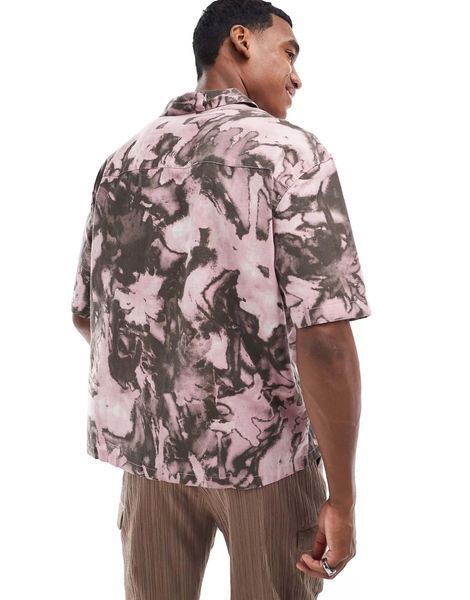 Сорочка Pull&Bear floral print shirt dusky pink