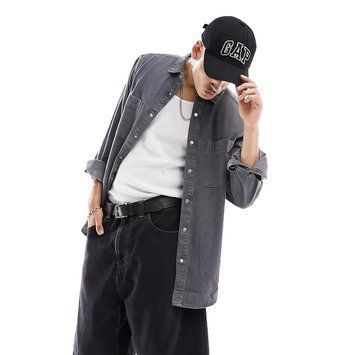 Сорочка Asos Design denim overshirt double pockets washed black