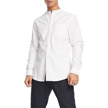Сорочка Asos Design slim fit oxford shirt grandad collar white