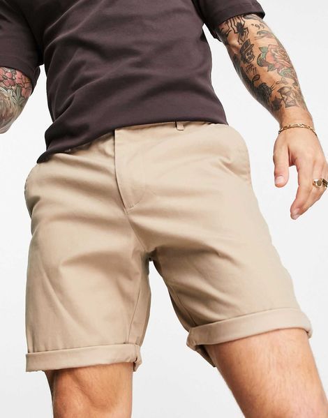 Шорти Asos Design slim chino shorts mid length stone