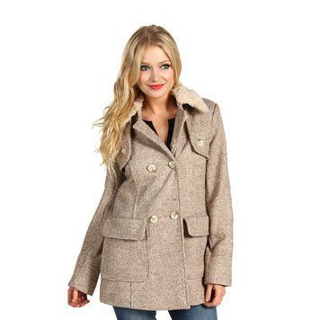 Пальто Jessica Simpson Tweed Wool Herringbone Peacoat Sand
